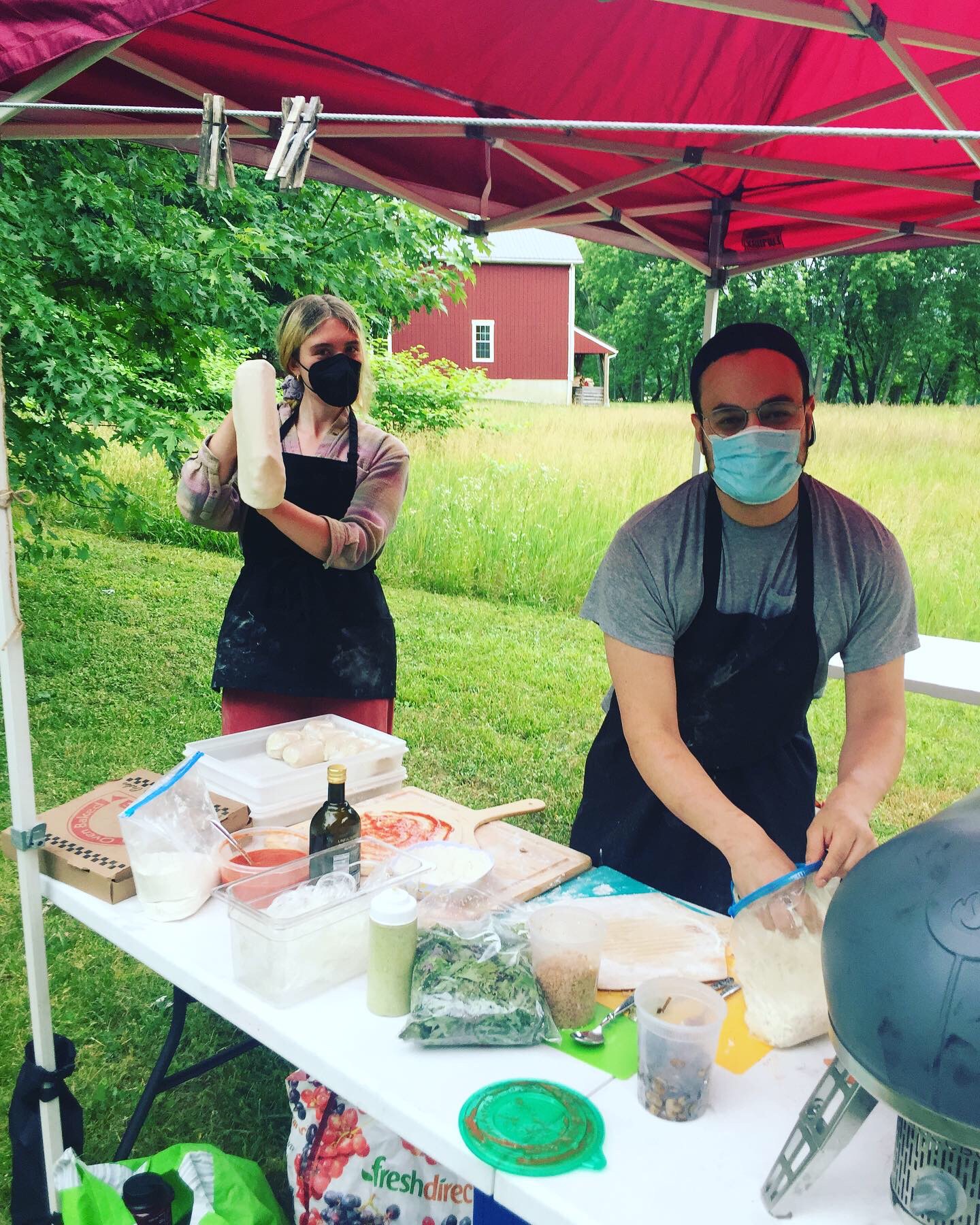 vegan pizza land crew at a catering gig